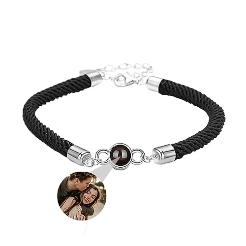 Smallduuck Pulsera Fotos Pareja Círculo Pulsera Proyección de Imagen Pareja Pulsera I Love You 100 Languages Joyas para Cumpleaños San Valentín Navidad,Estilo 4-02