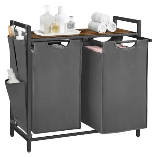 VASAGLE Cesto Ropa Sucia, 2 Compartimentos con Estante, 92 L