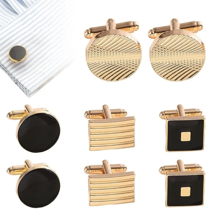 4 Pares de Gemelos para Hombre, Acero Inoxidable Moda Retro Rayas Gemelos de Tono Clásico Para Negocios, Bodas, Fiesta, Esmoquin, Camisas