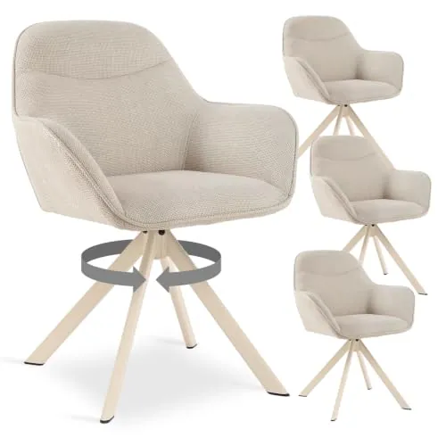 Goeurvant Juego de 4 sillas de Comedor giratorias con reposabrazos, giratorias 360°, tapizadas de Lino, Sillón Moderno de Estilo Nórdico con Patas de Metal para Comedor Salón, Beige