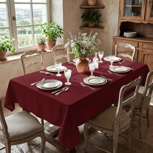 Deconovo Mantel Antimanchas Mesa Rectangular, 140x140 cm, Rojo | Efecto Lino, Impermeable, Protege la Mesa, Apta para Exterior, Fácil de Limpiar, Cocina, Comedor, Terraza y Jardín, 1 Pieza
