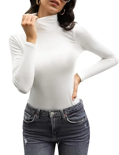 Aottori Camiseta Cuello Alto Mujer Manga Larga Elástico Ligero Blanco XXL