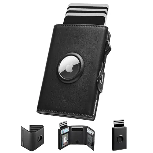 Manmaxim Cartera para Hombre, Cartera para Airtag Smart Wallet for Men, RFID Monedero para Hombre para 12 Tarjetas, Compact Monedero con Compartimento para Monedas y ID Ventana