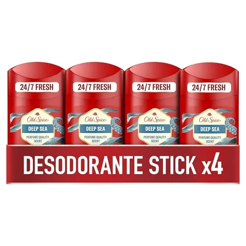 Old Spice Deep Sea Desodorante en Barra para Hombre Sin Aluminio, 4x50ml