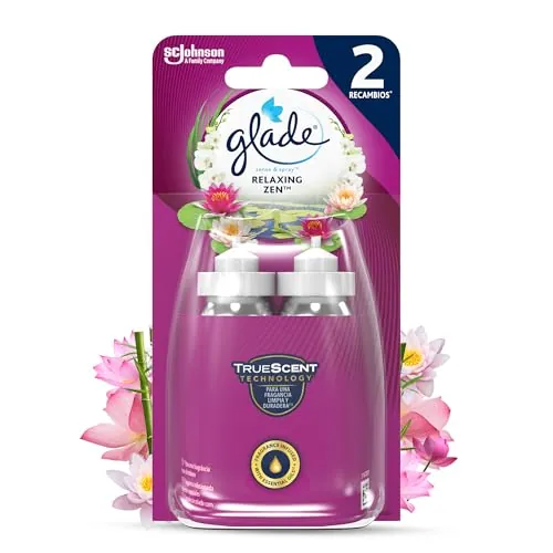 Glade Ambientador Autómatico Sense & Spray Relaxing Zen, con Sensor de Movimiento, Dura Hasta 120 Días, con Aceites Esenciales, Pack 2 Recambios