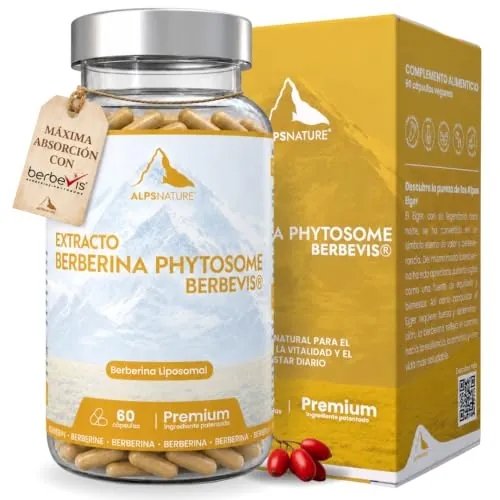 ALPS NATURE Berberina Fitosomada Berbevis® 600 mg – 60 Cápsulas para 1 mes - Berberina Liposomal Pura 10 Veces Superior Control de Glucosa - Berberina Liposomal Patentada