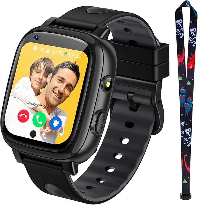 2026 Nuevo 4G Reloj Inteligente Niño con Videollamada & GPS, SOS, Chat de Voz, IP68 Impermeable, Modo Escuela, Podómetro, Despertador, Flashcard, Regalo para Niños Niñas de 4 a 15 Años, Negro