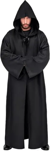Myir JUN Capa con Capucha Hombre, Disfraz Halloween Adulto Tunica Negro | Capa Larga con Mangas Hombre Traje Medieval Disfraz Scream Black Cloak Costume Men para Halloween Carnaval