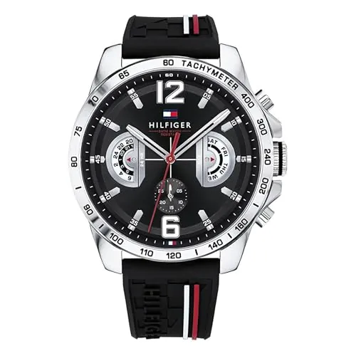 Tommy Hilfiger Reloj Analógico Multifuncional de Cuarzo para Hombres con Correa de Silicona, Acero Inoxidable o Cuero, Subesferas para Día y Fecha, Resistente al Agua hasta 5ATM.