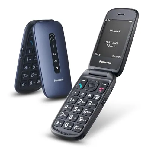 Panasonic KX-TU550EXC 4G Essentials Clamshell Teléfono Móvil para Personas Mayores, Cámara De 1.2 MP, con Pantalla Grande de 2.8", 290 Horas De Tiempo En Espera, Azul