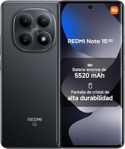 XIAOMI REDMI Note 15 5G – Smartphone 8GB+256GB, Pantalla AMOLED FHD+ 6,77", Snapdragon 6 Gen 3, Cámara 108MP, Batería 5520 mAh, Color Negro