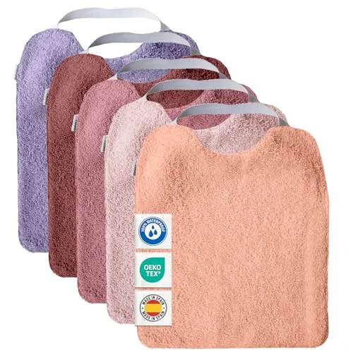 MIMUSELINA Baberos Bebe Impermeables Reutilizables | Babero Bebe Recien Facil de Poner | Babero con Certificación OEKO-TEX y Sin BPA | Hecho en Espana | Pack de 5 Baberos de Rizo Lavanda