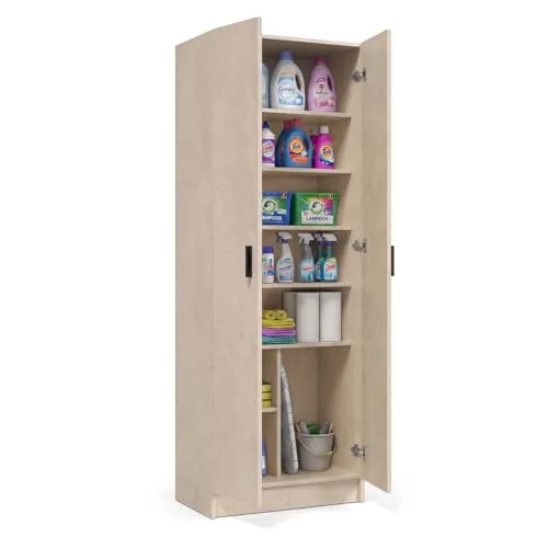 duehome | Armario Zapatero Multiusos, Armario Auxiliar, Modelo Multi Useful, Acabado en Color Microcemento Beige, Medidas: 60 cm (Ancho) x 180 cm (Alto) x 37 cm (Fondo)