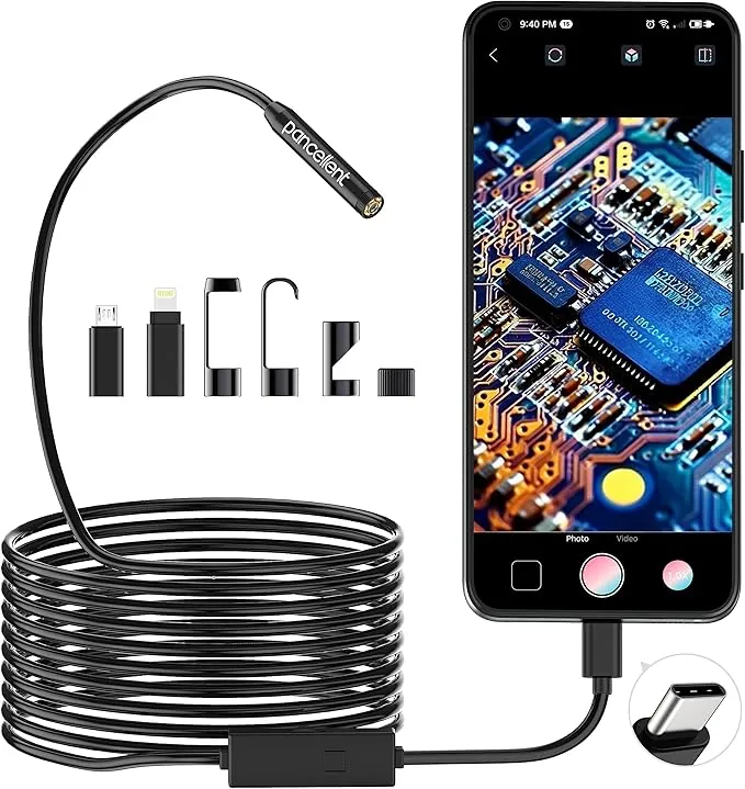 1920P HD Endoscopio de Inspección de Serpiente, Boroscopio Pancellent Tipo C, Cámara de Alcance con 8 Luces LED para Smartphone Android e iOS, iPhone, iPad, Samsung (16.5 Pies/5 M)