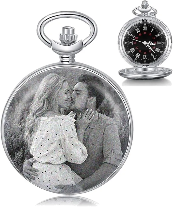 Reloj Bolsillo Personalizado con Foto Grabado Reloj Vintage Reloj Bolsillo Suave Clásico para Hombres Mujeres Regalo para Cumpleaños Aniversario Día del Padre