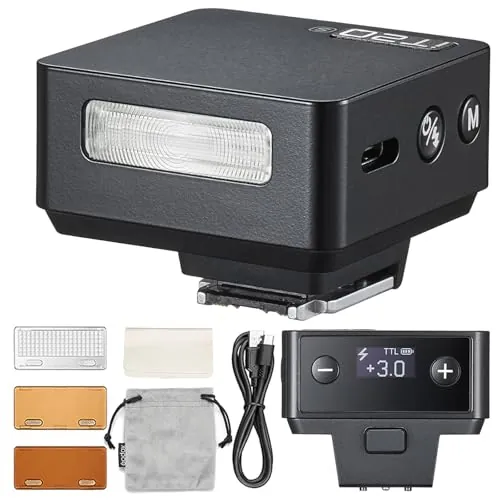 Godox iT20-S Flash Mini para Sony - Flash Compacto TTL, Pantalla Intuitiva, Reciclaje en 1.5s, 700 Destellos a máxima Potencia, Carga USB-C, Batería Integrada, Portátil (Negro)