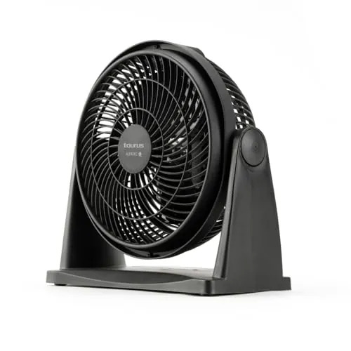 Taurus - Ventilador de Sobremesa Ice Brise Mini | Portátil | Silencioso | 23W | Escritorio | 3 Aspas 25 cm | 2 Velocidades | Inclinación 90º | Apto Pared | Antideslizante | Compacto | Negro