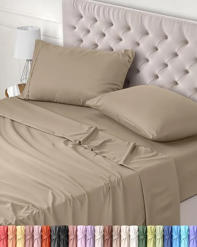 Utopia Bedding Juego de Sabanas 4 Piezas 150x200 - Poliéster Microfibra Cepillada - Oeko-Tex Certificado - Sábana Bajera, Sábana Plana y 2 Fundas de Almohada 50x75 (Cama 150, Arena)