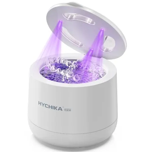 Limpiador Ultrasonidos Dental con UV para Esterilización,Alta Frecuencia de 45 kHz Ultrasonic Cleaner,4 Modos para Brackets, Retenedores, Protectores Nocturnos, Alineadores etc.,200 ml,Blanco