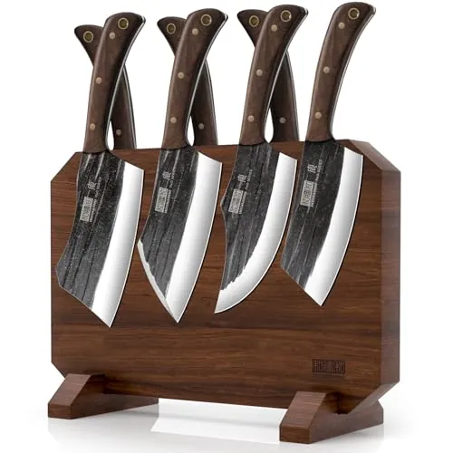 HOSHANHO Juego de Cuchillos de Cocina de 8 Piezas, Juego de Cuchillos con Bloque Acero Inoxidable con Alto Contenido en Carbono, Juego de Cuchillos Carnicero Profesional Ultra Afilados Regalo para Hom