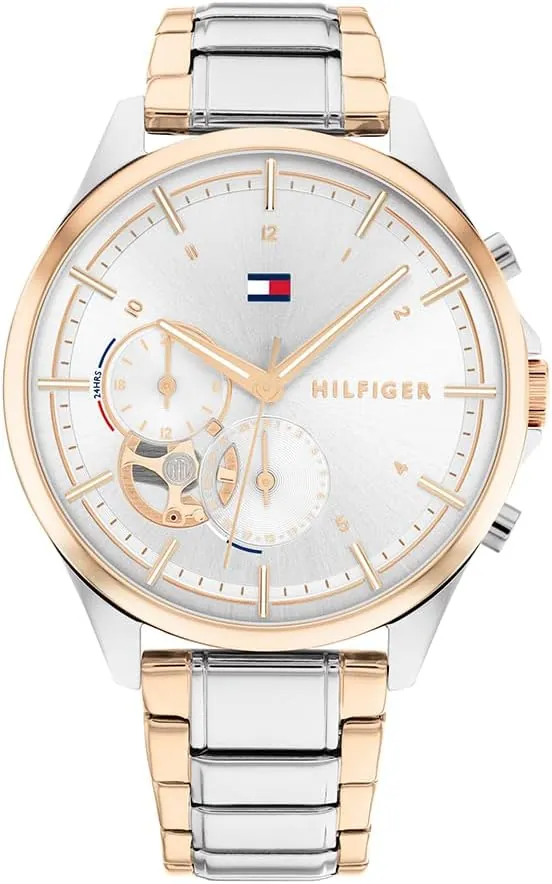 Tommy Hilfiger Reloj Analógico de Cuarzo Multifunción para Mujer con Correa de Acero Inoxidable