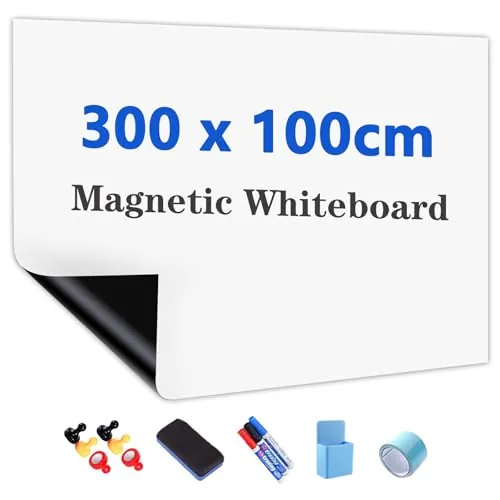 JOMUSAGA Rollo de pizarra blanca magnética adhesiva 300 x 100 cm para pared