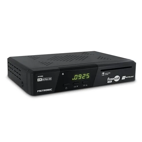 METRONIC 441680 Fransat 4K UHD HDR10 Satélite, Recepción de TDT, Sonido Dolby Atmos, Puerto USB de Doble Potencia, Tarjeta Fransat incluida, Pausa y reproducción de TV (Time Shift)