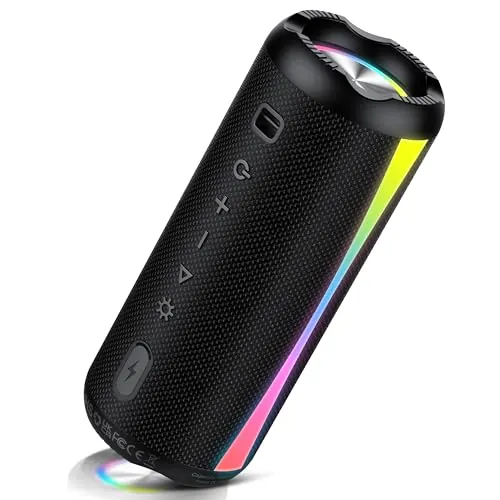 Altavoz Portátil 2026, Altavoz Bluetooth Potente con Bajos Mejorados, Hasta 20H de Reproducción, Altavoces Bluetooth 5.4 con Emparejamiento TWS, 7 Modos RGB, Ideal para Exterior, Fiestas y Viajes