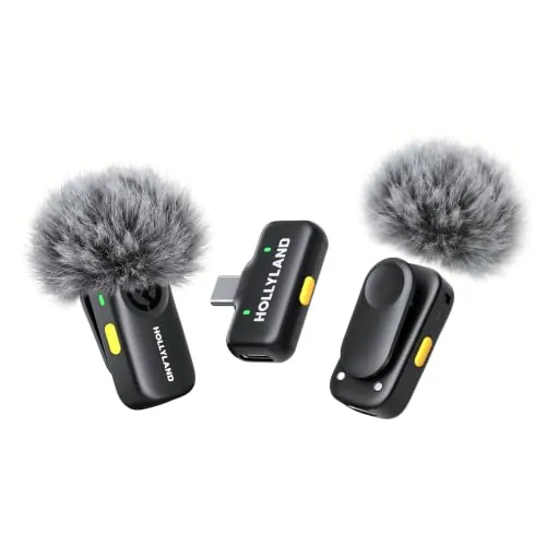 Hollyland Lark A2 Mini Duo(2TX + 1RX) Micrófono Inalámbrico, iPhone/Android | Plug & Play, Audio Rico en Detalles, 200m, AI Auto-Limit, 14H, Vlog, iPhone 15/16/17/18/Android