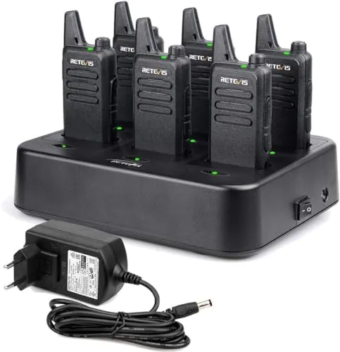 Retevis RT622 Walkie Talkie Profesional, PMR446 Walki Talkies Carga Multipuerto 6 en 1, 113g Pequeño y portátil, Sonido Claro, VOX, Walkie Restaurante, Hosteleria, Hotel (6 Unidades, Negro)