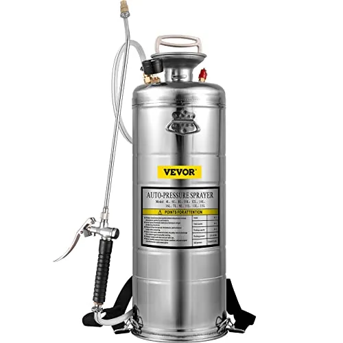 VEVOR Pulverizador de 12 L de Acero Inoxidable, Manual de Bomba, Jardín Reforzado a Presión de 3,3 Pulgadas para Jardinería Doméstica y Limpieza del Suelo