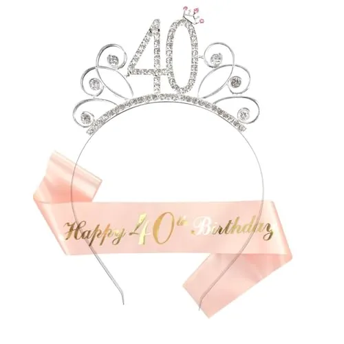 KSUKTSW 40 Cumpleaños Corona y Faja, Feliz 40 Cumpleaños Corona Tiara y Faja, 40 Cumpleaños de la Mujer para la Decoración de la Fiesta de Cumpleaños