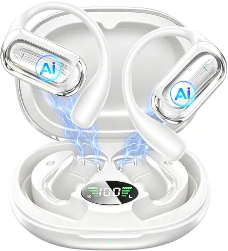 MAIJOFO Auriculares Traductor en Tiempo Real con IA, Traductor Instantáneo de Voz 199 Idiomas, Auriculares 3 en 1 Diseño Abierto Bluetooth 6.1, Batería 80H al Agua para Viajes y Reuniones (Blancos)