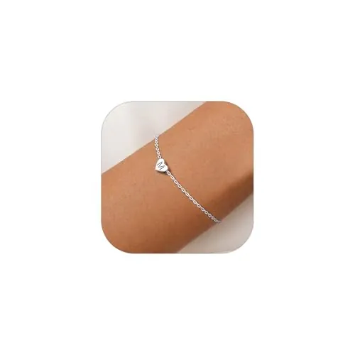 Silvora Pulsera Mujer Plata Corazon Brazalete con Inicial M Cadena Fina con Letra de Nombre Joyería Romántica Día Valentín Aniversario