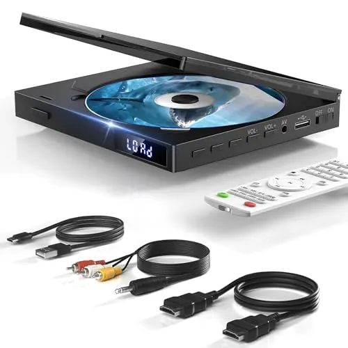 Reproductor de DVD HDMI para televisores, Reproductor de DVD multirregional, Compatible con los Sistemas NTSC/PAL, reproducción con Memoria de Punto de con Cable AV HDMI, Mando a Distancia (Negro)