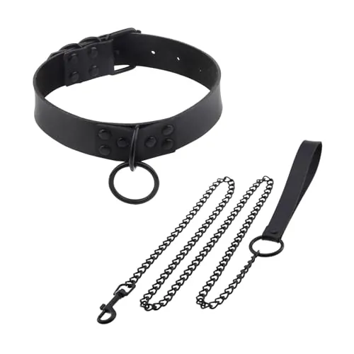 EUPSIIU Gargantilla Punk Rock, Gargantilla de Cuero Sintético O-Ring Collar, Gargantillas Góticas Cuero, Punk Collar, Gargantilla Cuello Ajustable, para Cosplay, Fiestas