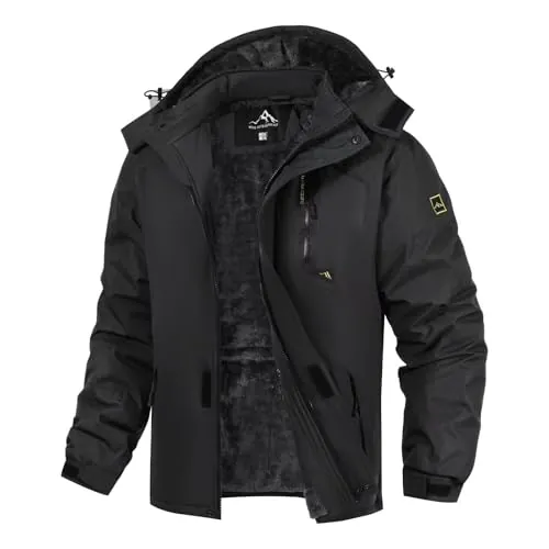 PrimeCrest Chaqueta Esqui Hombre Invierno Impermeable Polar Nieve Abrigo Softshell Ski Snowboard Termica Caza Cazadora Tactica Senderismo Militar Exteriores Trekking Parkas con Capucha Negro XL