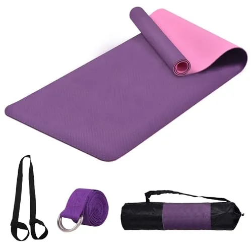 RUNPEQUEÑO Esterilla Multiíes Deporte Pilates Antideslizante 6mm Alfombrilla de Yoga para Fitness 183x61cm Morado (TPE)