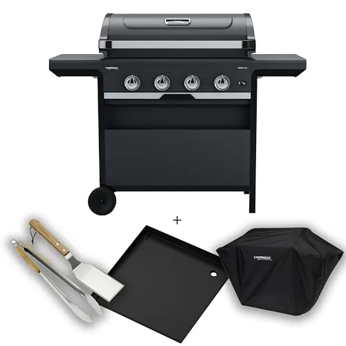 Campingaz Class 4 L Select Gas Barbecue | Barbacoa con Plancha, Carro, Ruedas y Tapa con Termómetro – 4 Quemadores | 12 kW Total, Negro