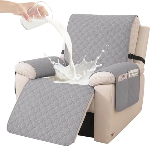 YSTELLAA Fundas Sillon Relax Reclinable 1 Plaza, Gris Claro | Funda Sillo Antimanchas Antideslizante, Fundas para Sillones con Bolsillo Laterales, Mascotas Antiarañazos, Lavables
