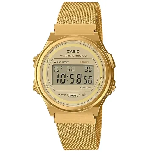 Casio Reloj Cuarzo Unisex 39.00mm con dial Digital Oro y Correa de Pulsera de Metal Oro A171WEMG-9AEF