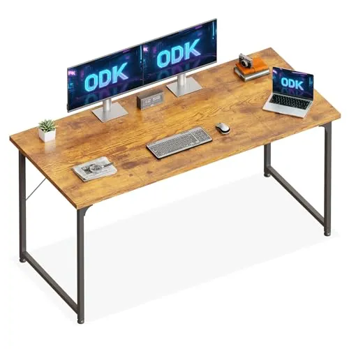 ODK Escritorio para Ordenador con Patas Ajustables, 160x55cm, Marrón