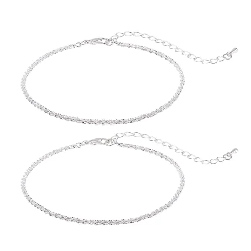 Mikovivi 2uds Pulseras de Tobillo Mujer Plata, Delicadas Capas Tobillera de Plata Bañadas en Plata de Cobre para Playa de Verano Cadenas para Pies Joyas para Mujer