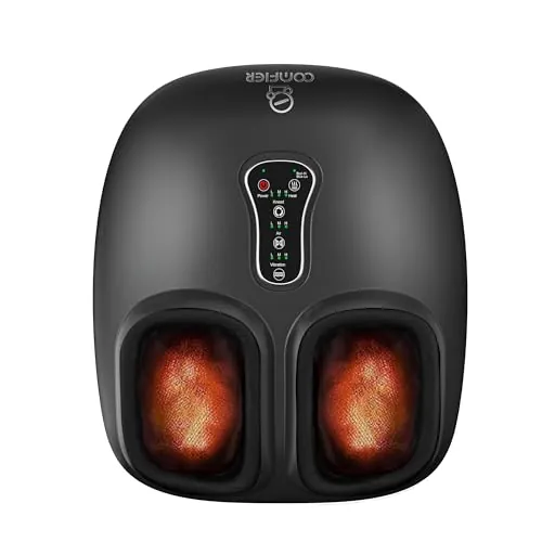 Comfier Shiatsu Masajeador Eléctrico de Pies con Calor, Vibración, Rodillos y Compresión de Aire, Masaje Shiatsu de Pies para Fascitis Plantar y Alivio del Dolor, Regalos para Mamá, Papá