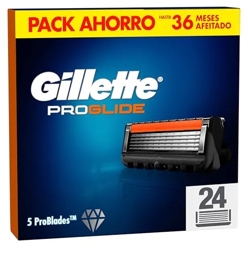 Gillette Proglide Recambios para Maquinillas de Afeitar para Hombre, Pack de 24 Cuchillas de Afeitar con Doble Lubricación Y Recortadora de Precisión