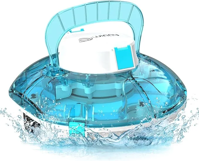 WINNY POOL CLEANER Winny 200 Limpiafondos Piscina, Inalámbrico Robot Limpiafondos Piscina, 75Min Autonomía, Piscinas Desmontables 60m², Doble Filtración,Estacionamiento Auto(Transparente Azul)