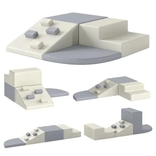 AIYAPLAY Juego 4 Bloques de Espuma Niños de Psicomotricidad Tapizados en PU | Antideslizantes, Suave, para Interior, para Escalar y Gatear, 1-3 Años, Gris Claro y Beige