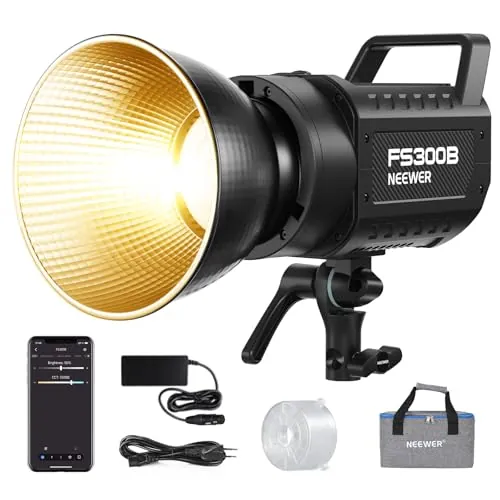 NEEWER FS300B 300W Luz Vídeo LED de Estudio, COB Bicolor Iluminación Continua con 2,4G/App Control, 44500Lux/1m 2700K-6500K CRI97+ 12 Escenas,Foco con Bowens Mount para Fotografía Grabación Streaming