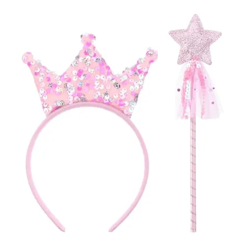 YQQYG 2 coronas de princesa para niñas con varita, accesorios de princesa, tiaras para niñas, fiesta de cumpleaños, disfraz para niñas de 4 a 6 años, color rosa