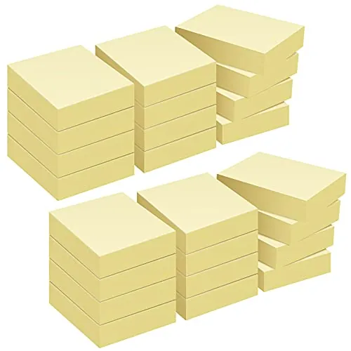 ZCZN Notas Adhesivas Pack de 24 Bloc de Notas, 38 x 51 mm, 100 Hojas por Bloc, Total de 2400PCS, Amarillo